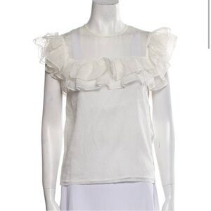 White Silk Ruffle Top | Maje | Women’s Size XS | NWT